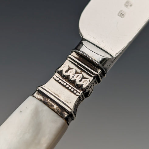 Early 19th Century British Antique White Mother of Pearl Handle Travel Cutlery Pair with Case